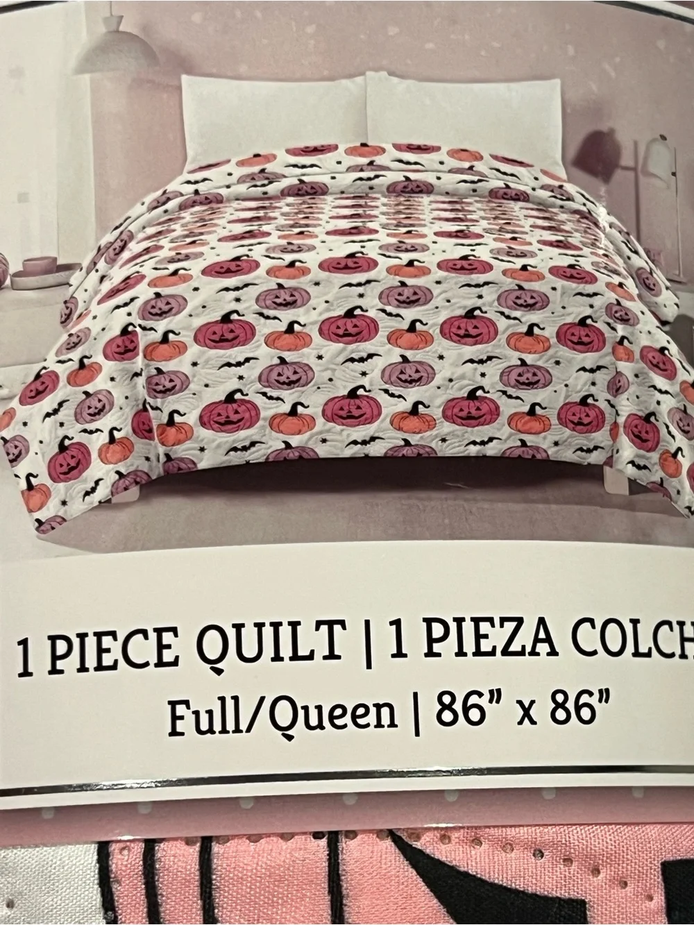 Halloween Pumpkin Print Quilt - Pink/Orange